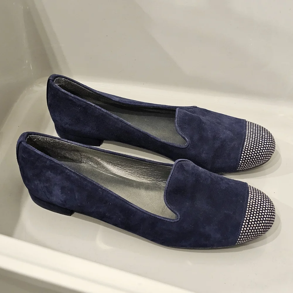 [LIKE NEW] STUART WEITZMAN Navy Blue Suede Flats Loafers
